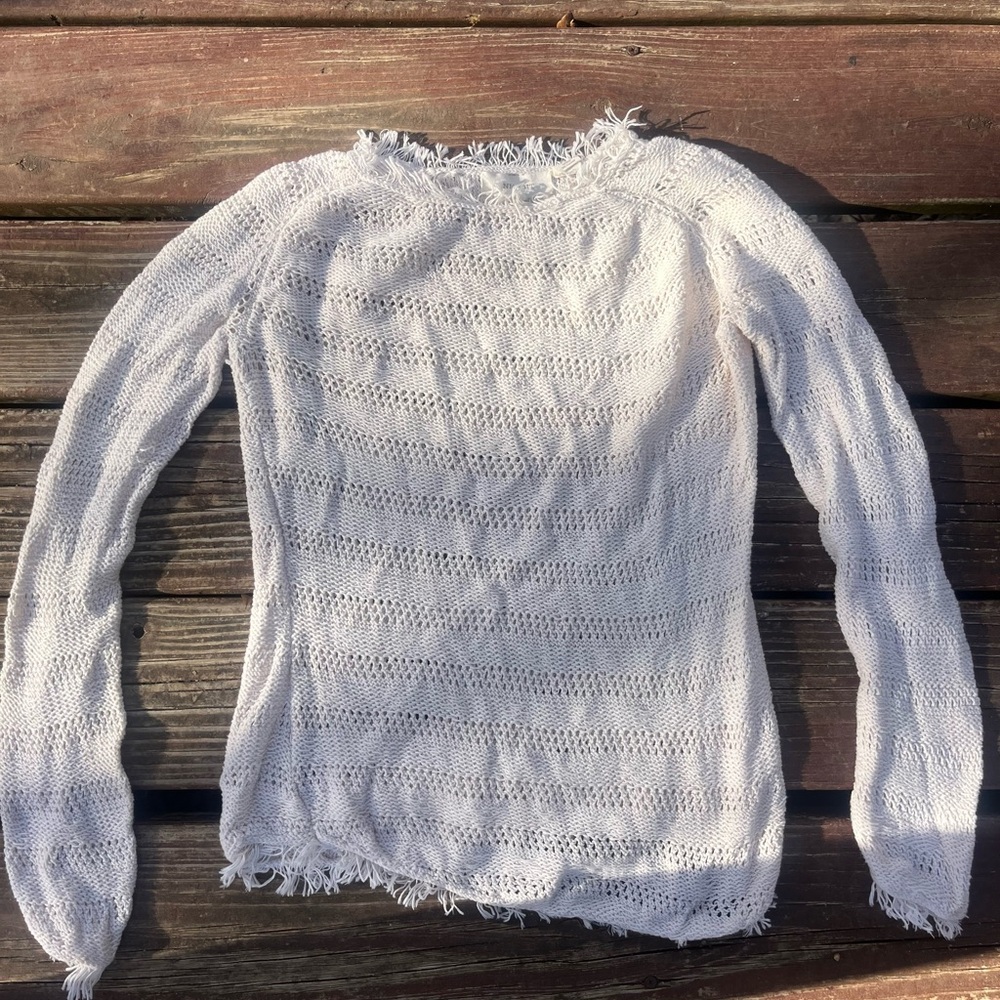 Inhabit 100% cotton perforated fringe spring sweater